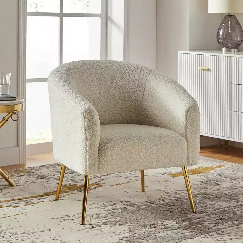 Vicenza Contemporary Wooden Upholstered Polyester Accent Barrel Chair with Metal Legs for Bedroom and Living Room | Karat Home