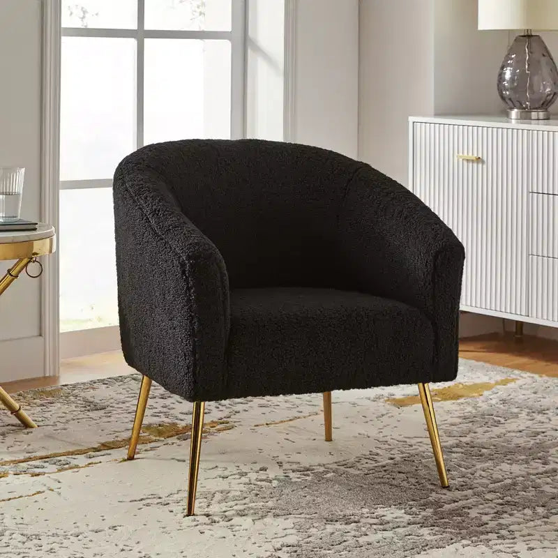 Vicenza Contemporary Wooden Upholstered Polyester Accent Barrel Chair with Metal Legs for Bedroom and Living Room | Karat Home