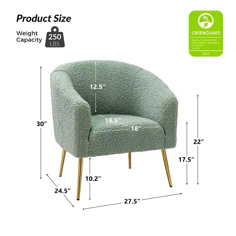 Vicenza Contemporary Wooden Upholstered Polyester Accent Barrel Chair with Metal Legs for Bedroom and Living Room | Karat Home