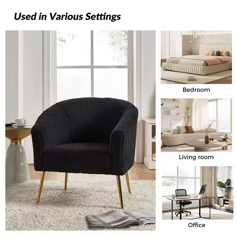 Vicenza Contemporary Wooden Upholstered Polyester Accent Barrel Chair with Metal Legs for Bedroom and Living Room | Karat Home