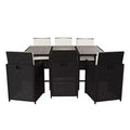 Flash Furniture Peregrine 7 Piece Outdoor Patio Dining Set, Space Saving Wicker Modular Chairs-Cushions & Acacia Wood Table Top