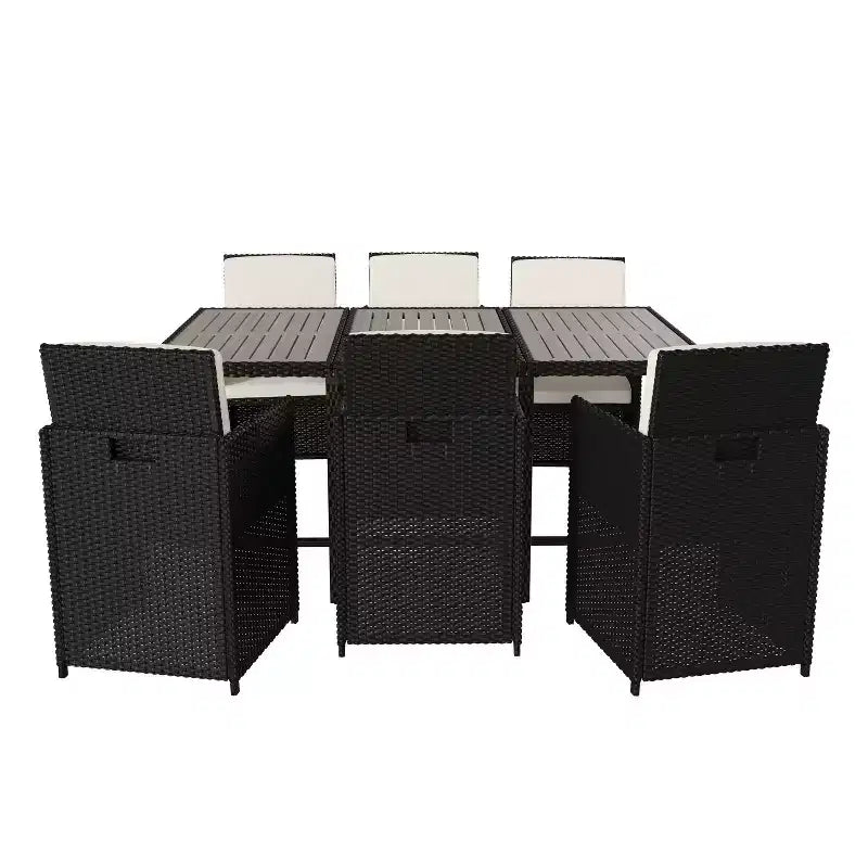 Flash Furniture Peregrine 7 Piece Outdoor Patio Dining Set, Space Saving Wicker Modular Chairs-Cushions & Acacia Wood Table Top