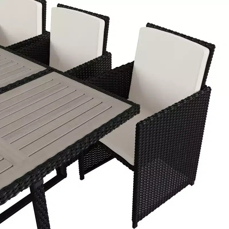 Flash Furniture Peregrine, ensemble de salle à manger d'extérieur 7 pièces, chaises modulaires en osier peu encombrantes, coussins et plateau de table en bois d'acacia