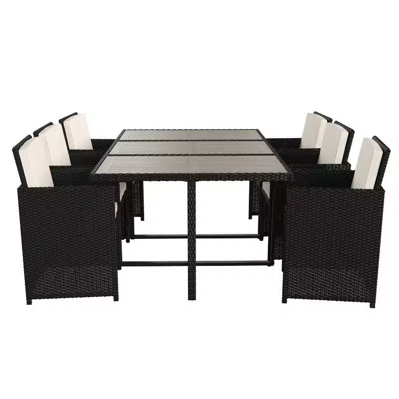 Flash Furniture Peregrine, ensemble de salle à manger d'extérieur 7 pièces, chaises modulaires en osier peu encombrantes, coussins et plateau de table en bois d'acacia