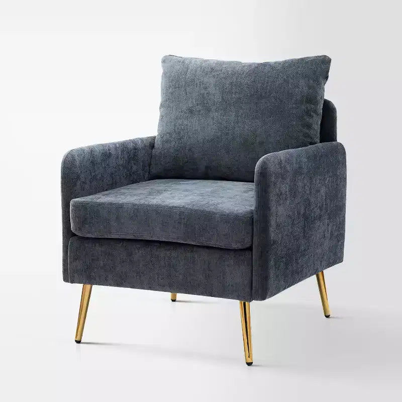 Giovann Wooden Upholstered Accent Chair Comfy Armchair Living Room and Bedroom Armchair with Metal Legs | Karat Home-NAVY