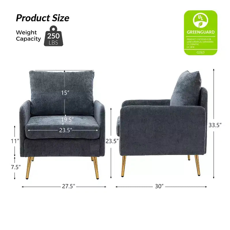 Fauteuil d'appoint rembourré en bois Giovann Fauteuil confortable pour salon et chambre à coucher avec pieds en métal | Karat Home-NAVY