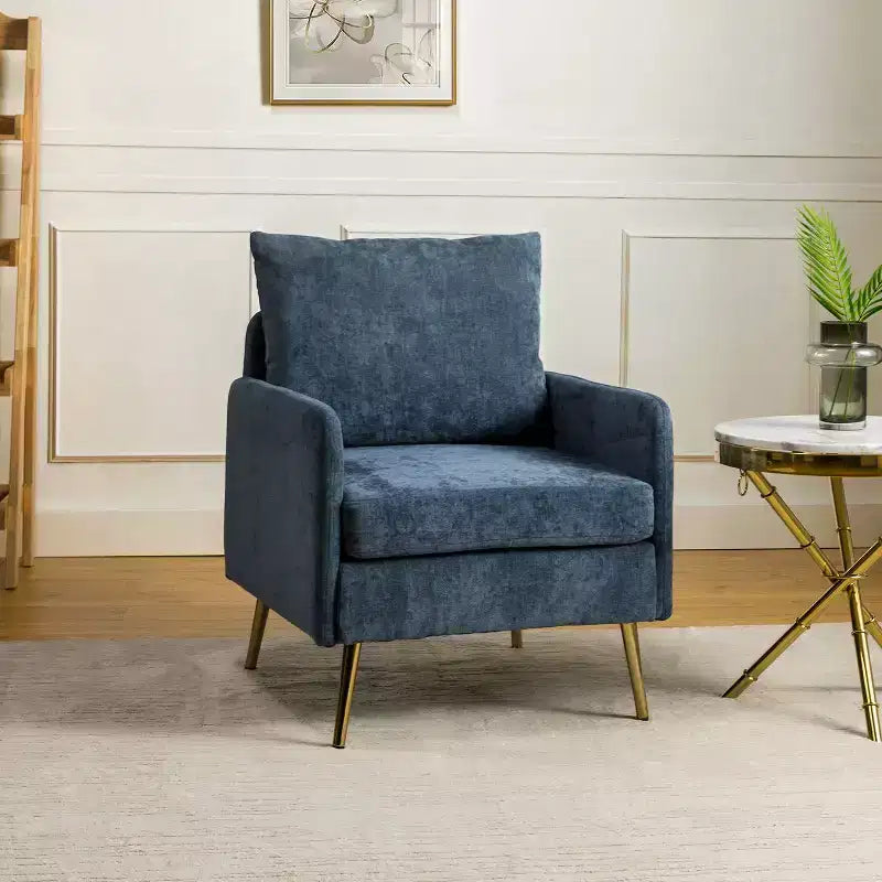 Fauteuil d'appoint rembourré en bois Giovann Fauteuil confortable pour salon et chambre à coucher avec pieds en métal | Karat Home-NAVY