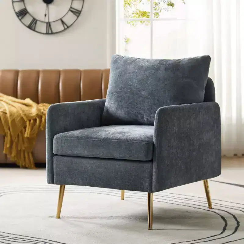 Fauteuil d'appoint rembourré en bois Giovann Fauteuil confortable pour salon et chambre à coucher avec pieds en métal | Karat Home-NAVY
