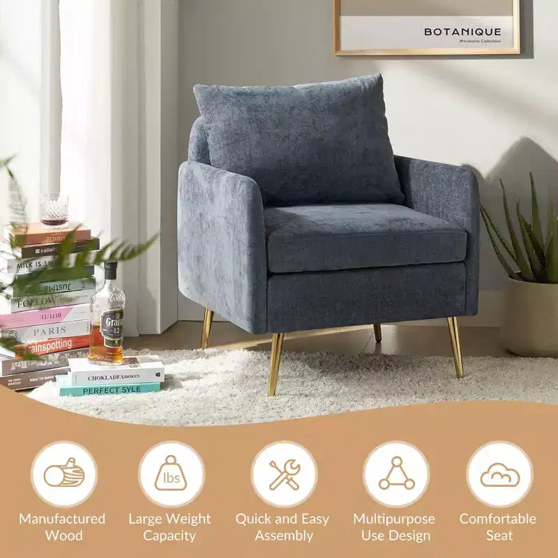 Fauteuil d'appoint rembourré en bois Giovann Fauteuil confortable pour salon et chambre à coucher avec pieds en métal | Karat Home-NAVY