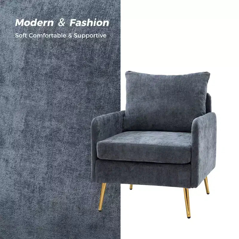 Fauteuil d'appoint rembourré en bois Giovann Fauteuil confortable pour salon et chambre à coucher avec pieds en métal | Karat Home-NAVY