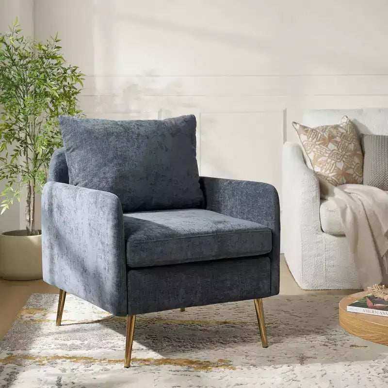 Fauteuil d'appoint rembourré en bois Giovann Fauteuil confortable pour salon et chambre à coucher avec pieds en métal | Karat Home-NAVY