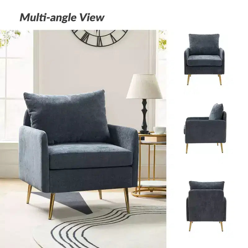 Fauteuil d'appoint rembourré en bois Giovann Fauteuil confortable pour salon et chambre à coucher avec pieds en métal | Karat Home-NAVY