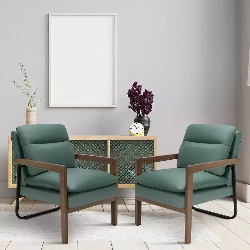 Costway Lot de 2 fauteuils d'appoint modernes avec pieds en bois et support en acier jaune/bleu/vert
