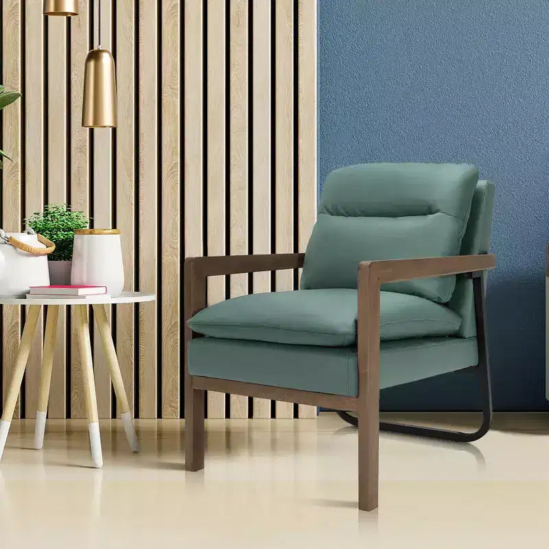 Costway Lot de 2 fauteuils d'appoint modernes avec pieds en bois et support en acier jaune/bleu/vert