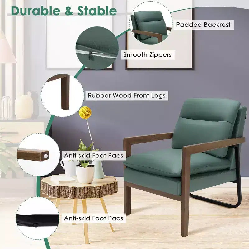 Costway Lot de 2 fauteuils d'appoint modernes avec pieds en bois et support en acier jaune/bleu/vert