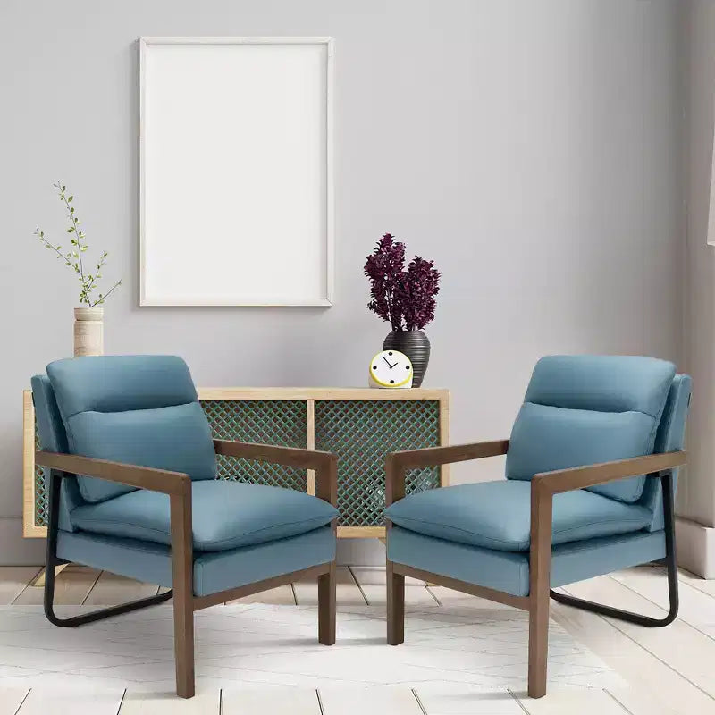 Costway Lot de 2 fauteuils d'appoint modernes avec pieds en bois et support en acier jaune/bleu/vert