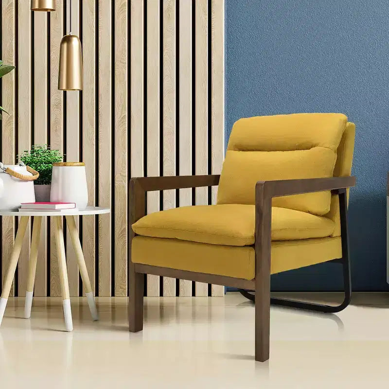 Costway Lot de 2 fauteuils d'appoint modernes avec pieds en bois et support en acier jaune/bleu/vert