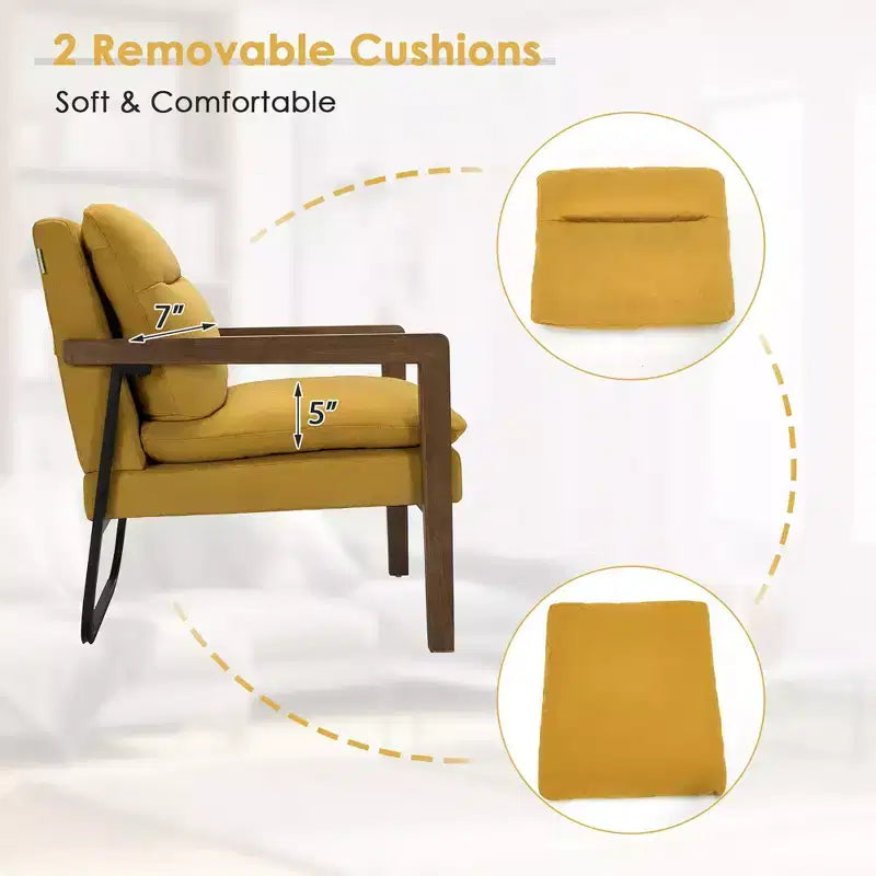 Costway Lot de 2 fauteuils d'appoint modernes avec pieds en bois et support en acier jaune/bleu/vert