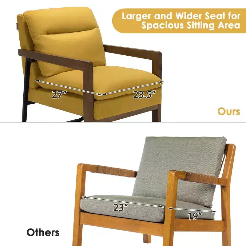Costway Lot de 2 fauteuils d'appoint modernes avec pieds en bois et support en acier jaune/bleu/vert
