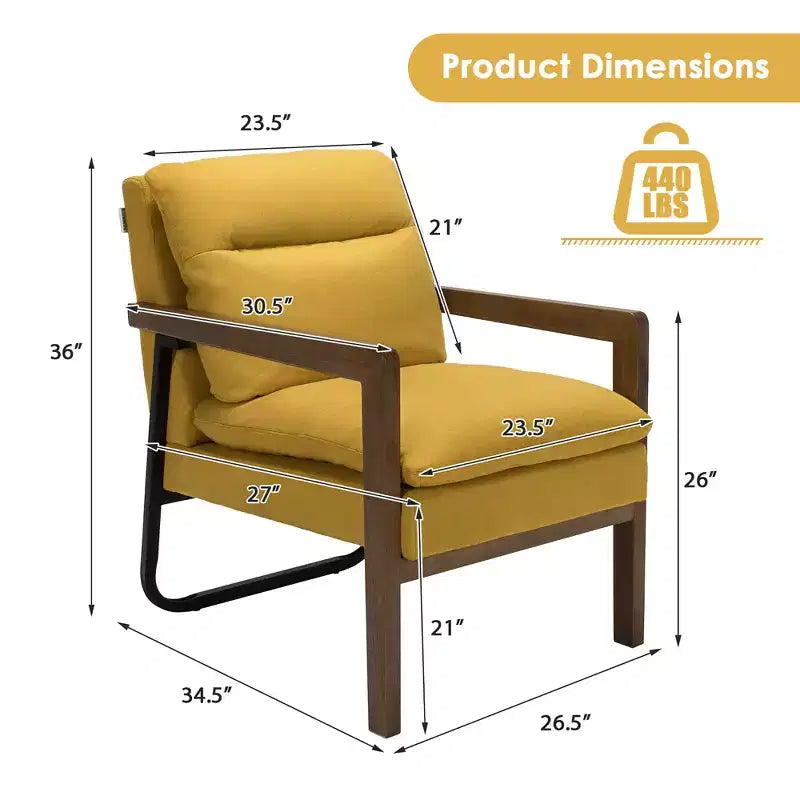 Costway Lot de 2 fauteuils d'appoint modernes avec pieds en bois et support en acier jaune/bleu/vert