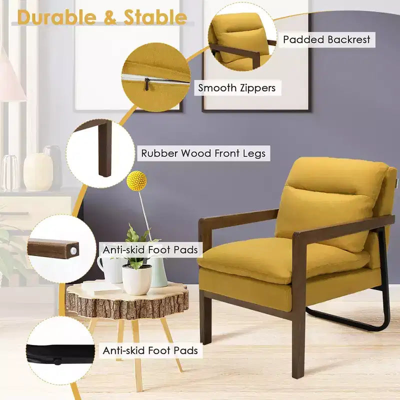 Costway Lot de 2 fauteuils d'appoint modernes avec pieds en bois et support en acier jaune/bleu/vert