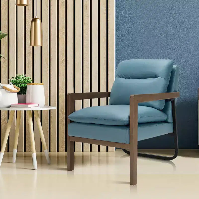 Costway Lot de 2 fauteuils d'appoint modernes avec pieds en bois et support en acier jaune/bleu/vert