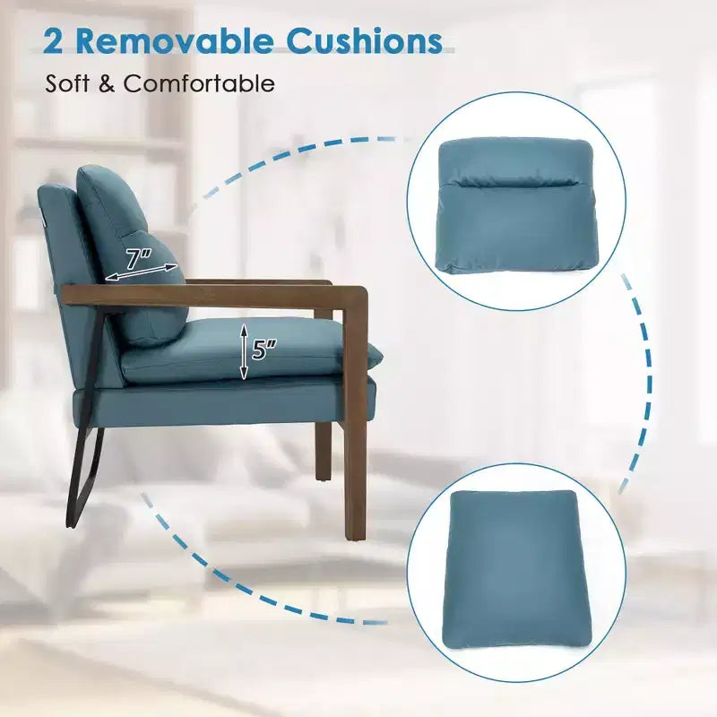 Costway Lot de 2 fauteuils d'appoint modernes avec pieds en bois et support en acier jaune/bleu/vert