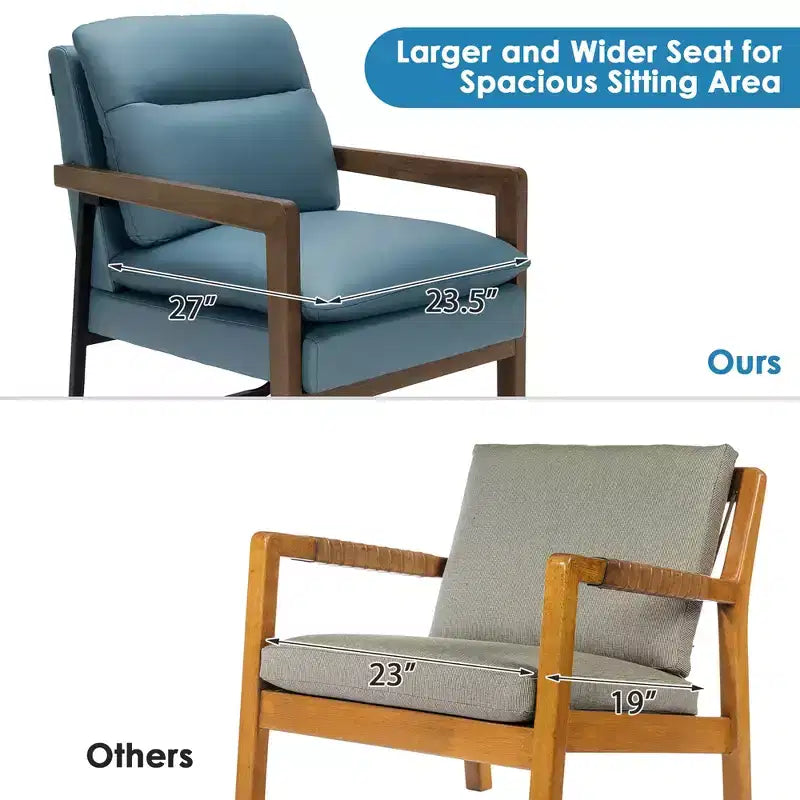 Costway Lot de 2 fauteuils d'appoint modernes avec pieds en bois et support en acier jaune/bleu/vert