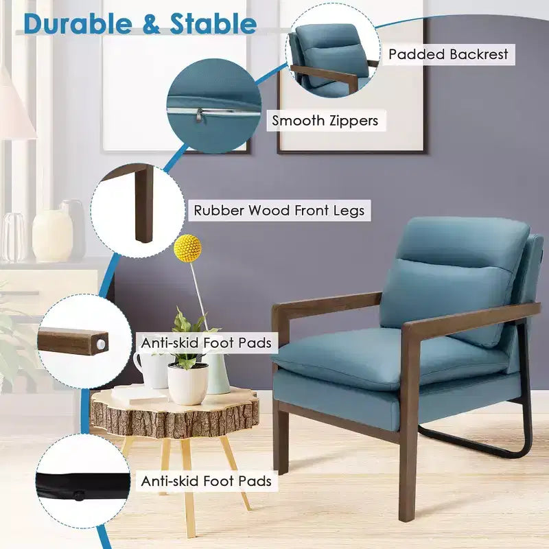 Costway Lot de 2 fauteuils d'appoint modernes avec pieds en bois et support en acier jaune/bleu/vert