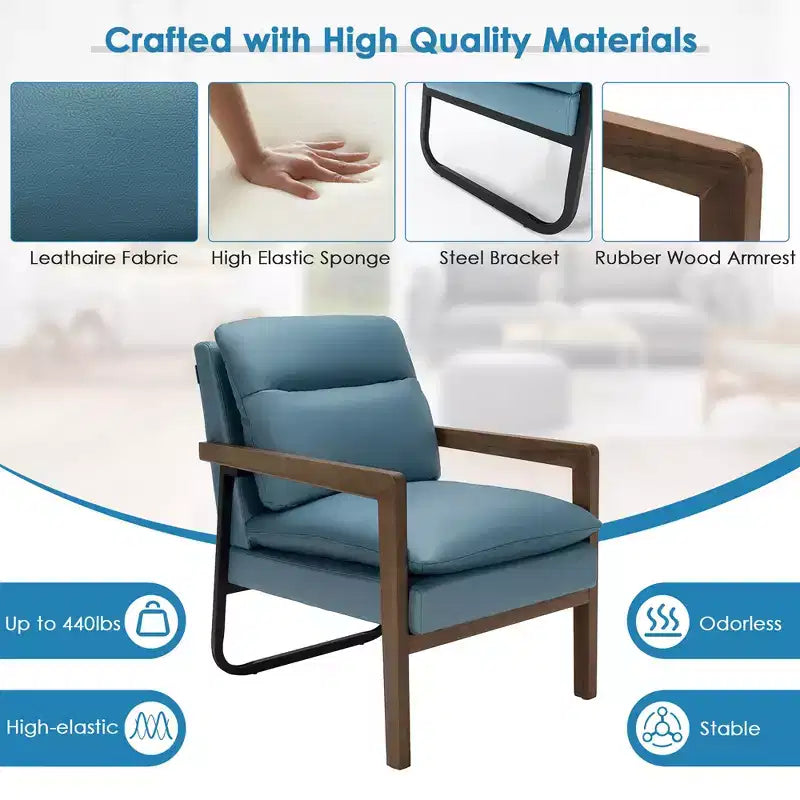 Costway Lot de 2 fauteuils d'appoint modernes avec pieds en bois et support en acier jaune/bleu/vert