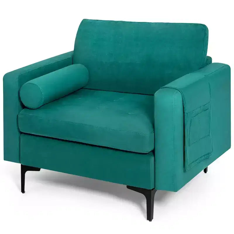Costway Set of 2 Accent Armchair Single Sofa w/ Bolster Side Storage Pocket Teal
