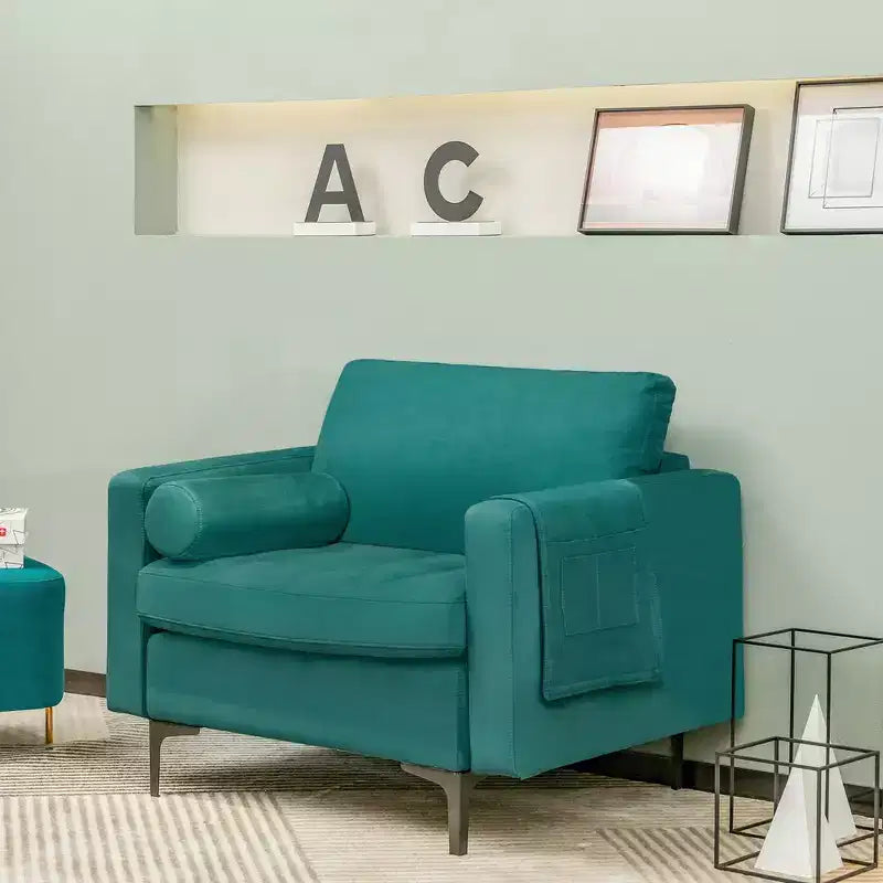 Costway Fabric Accent Armchair Single Sofa w/ Bolster & Side Storage Teal