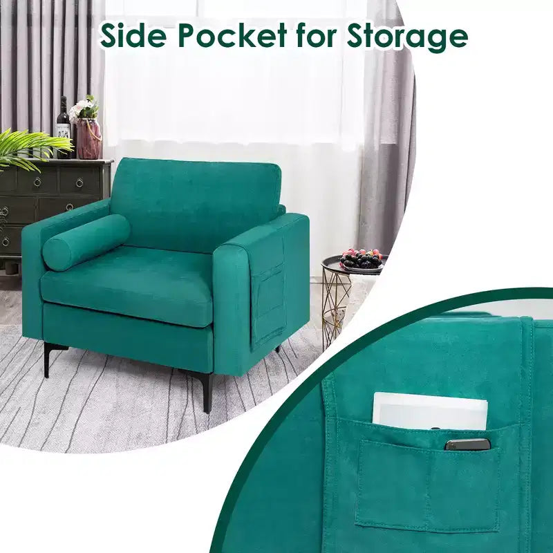 Costway Fabric Accent Armchair Single Sofa w/ Bolster & Side Storage Teal
