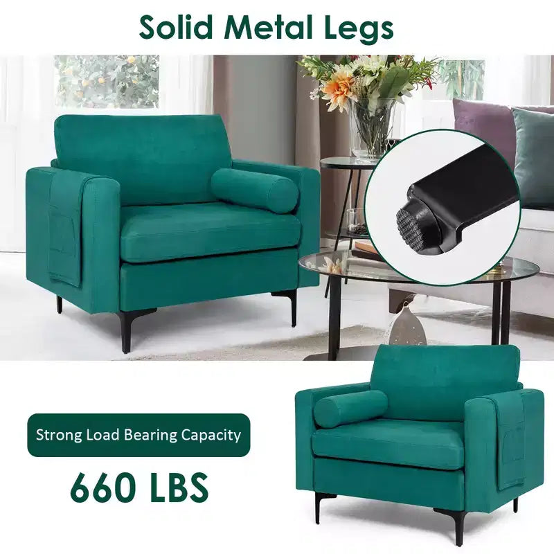 Costway Fabric Accent Armchair Single Sofa w/ Bolster & Side Storage Teal