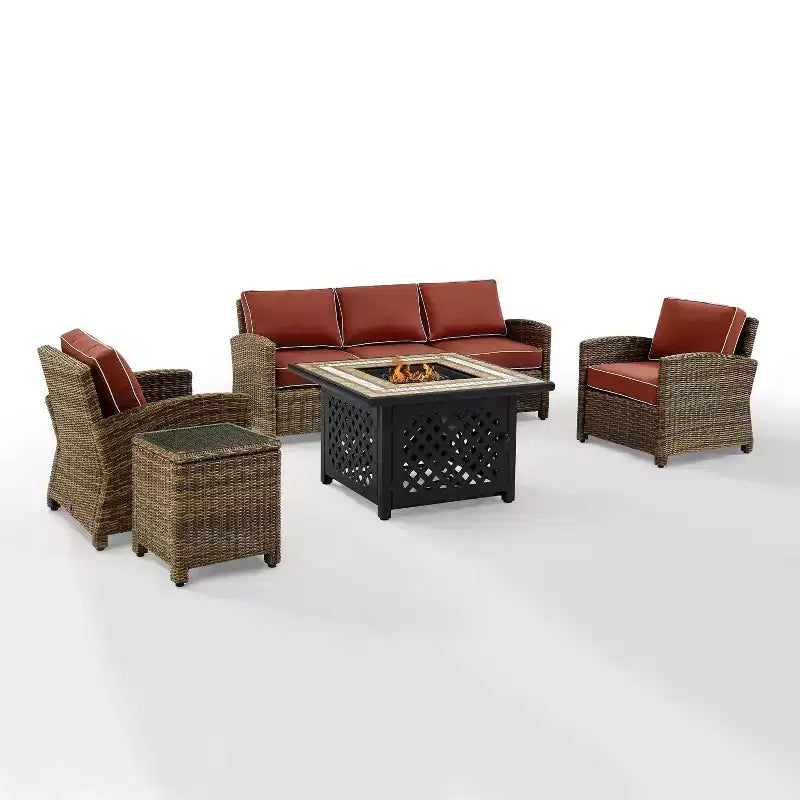 Ensemble de conversation d'extérieur Bradenton 5 pièces en osier avec table de feu - Crosley