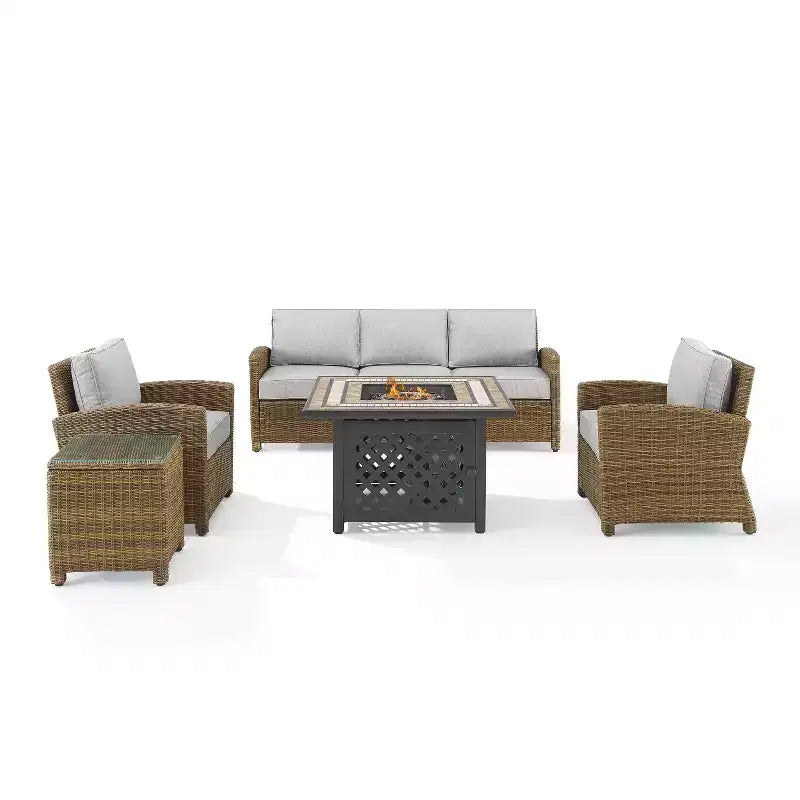 Ensemble de conversation d'extérieur Bradenton 5 pièces en osier avec table de feu - Crosley