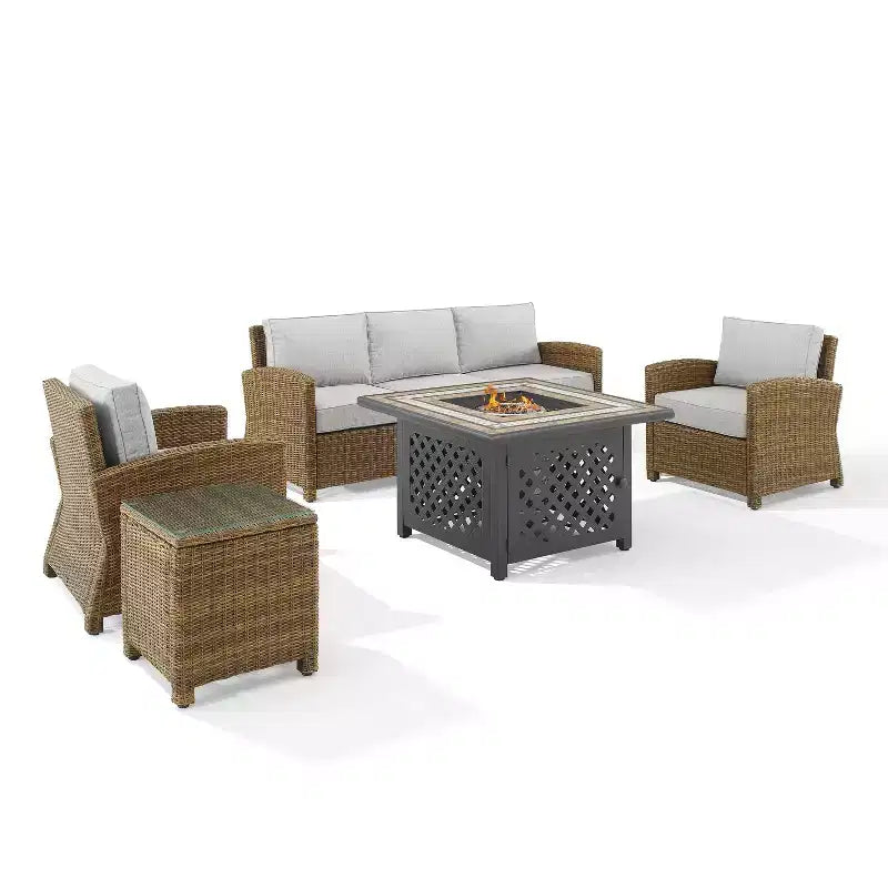 Bradenton 5pc Outdoor Wicker Conversation Set with Fire Table - Crosley