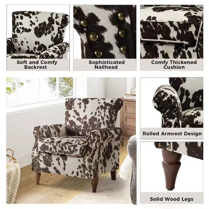 Araceli Traditional Wooden Upholstered Floral Armchair with Wingback and Nailhead Trim| ART OF LIVING DESIGNS