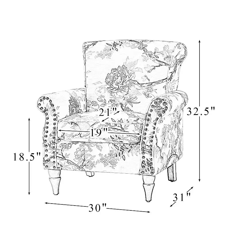 Araceli Traditional Wooden Upholstered Floral Armchair with Wingback and Nailhead Trim| ART OF LIVING DESIGNS