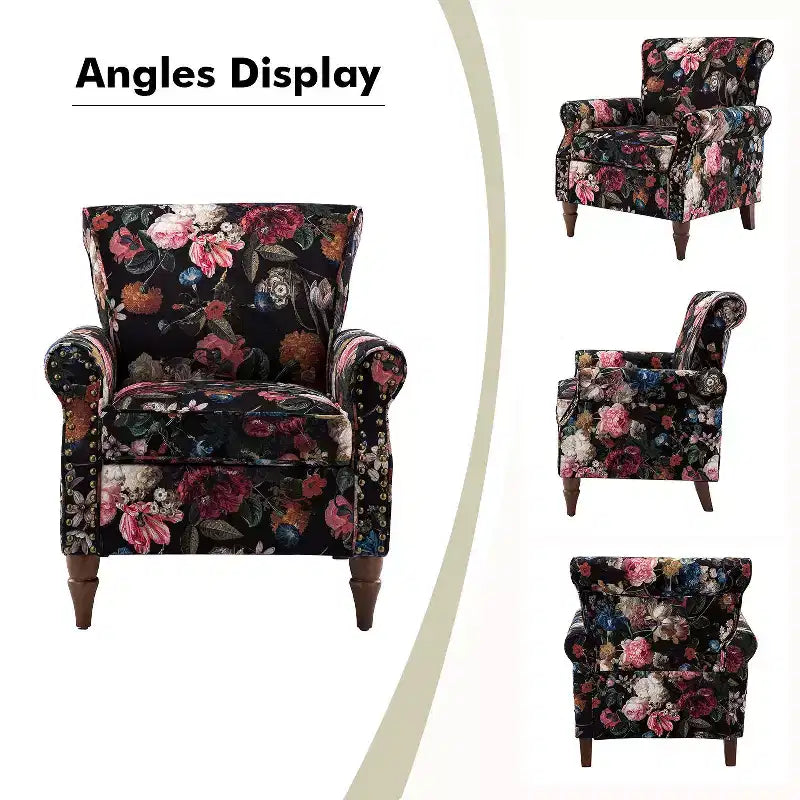 Araceli Traditional Wooden Upholstered Floral Armchair with Wingback and Nailhead Trim| ART OF LIVING DESIGNS