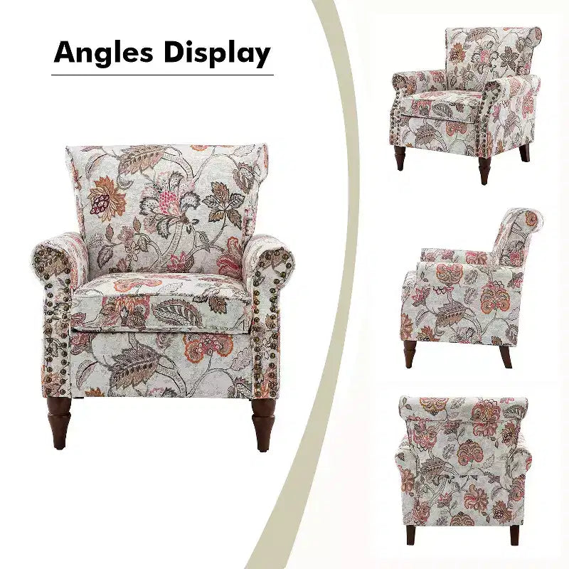 Araceli Traditional Wooden Upholstered Floral Armchair with Wingback and Nailhead Trim| ART OF LIVING DESIGNS