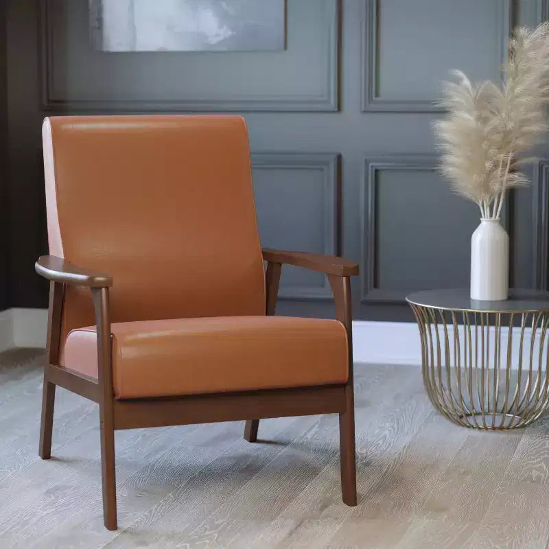 Flash Furniture Langston Commercial Grade Upholstered Mid Century Modern Arm Chair with Wooden Frame and Arms
