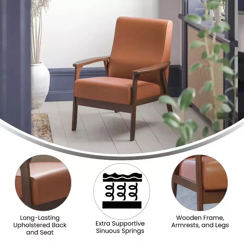 Flash Furniture Langston Commercial Grade Upholstered Mid Century Modern Arm Chair with Wooden Frame and Arms