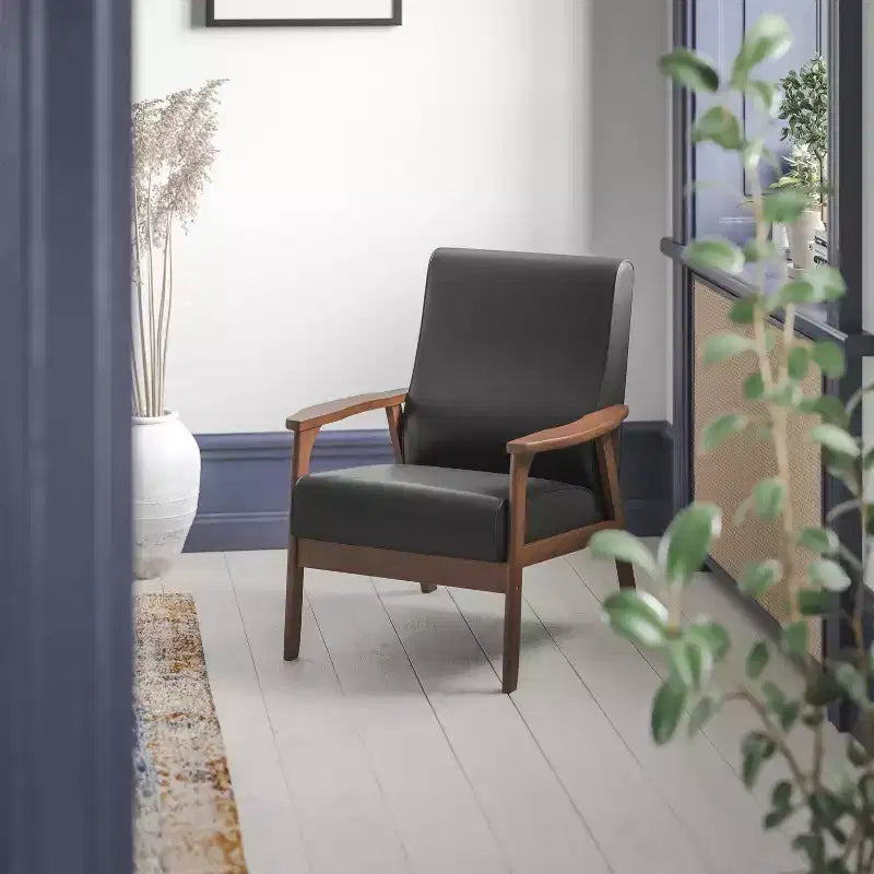 Flash Furniture Langston Commercial Grade Upholstered Mid Century Modern Arm Chair with Wooden Frame and Arms