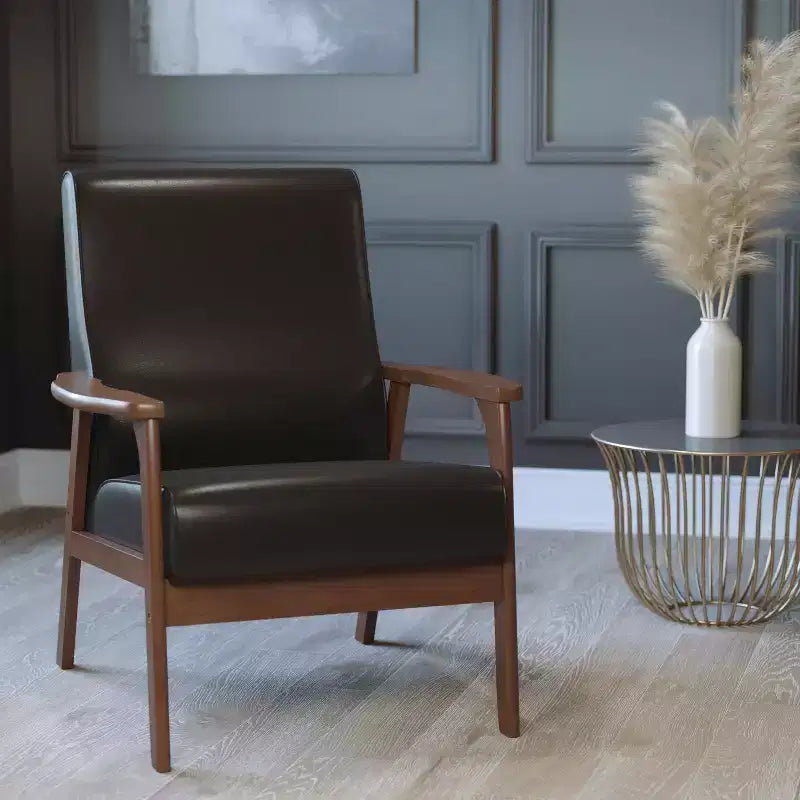 Flash Furniture Langston Commercial Grade Upholstered Mid Century Modern Arm Chair with Wooden Frame and Arms