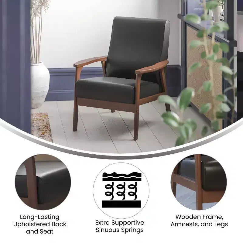 Flash Furniture Langston Commercial Grade Upholstered Mid Century Modern Arm Chair with Wooden Frame and Arms