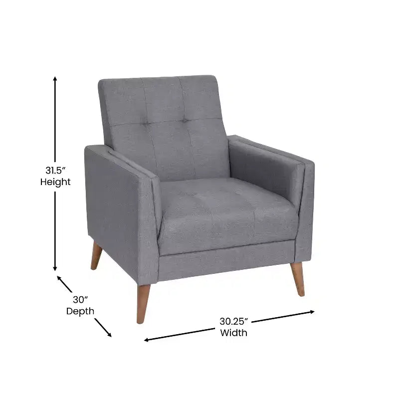 Fauteuil Merrick Lane de style moderne du milieu du siècle avec revêtement en faux lin capitonné et pieds en bois massif