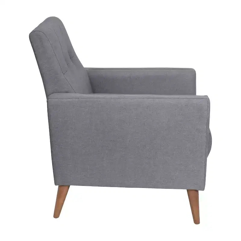 Fauteuil Merrick Lane de style moderne du milieu du siècle avec revêtement en faux lin capitonné et pieds en bois massif