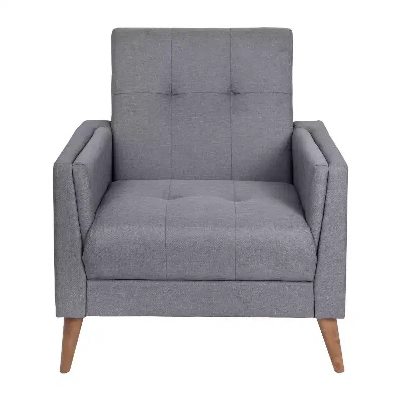 Fauteuil Merrick Lane de style moderne du milieu du siècle avec revêtement en faux lin capitonné et pieds en bois massif