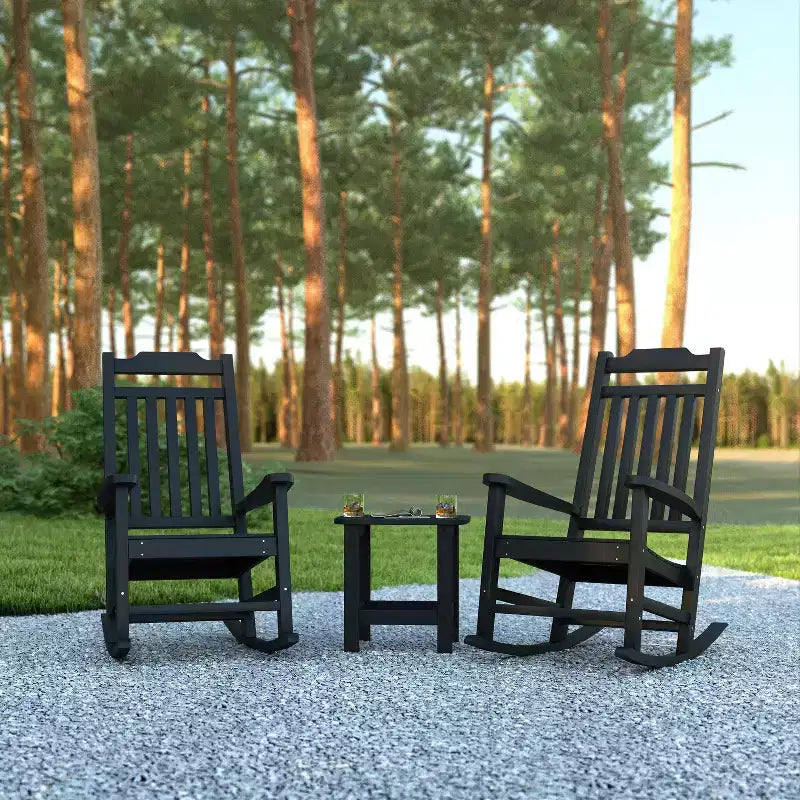 Emma et Oliver – Lot de 2 chaises berçantes d'intérieur/extérieur en polyrésine avec table d'appoint